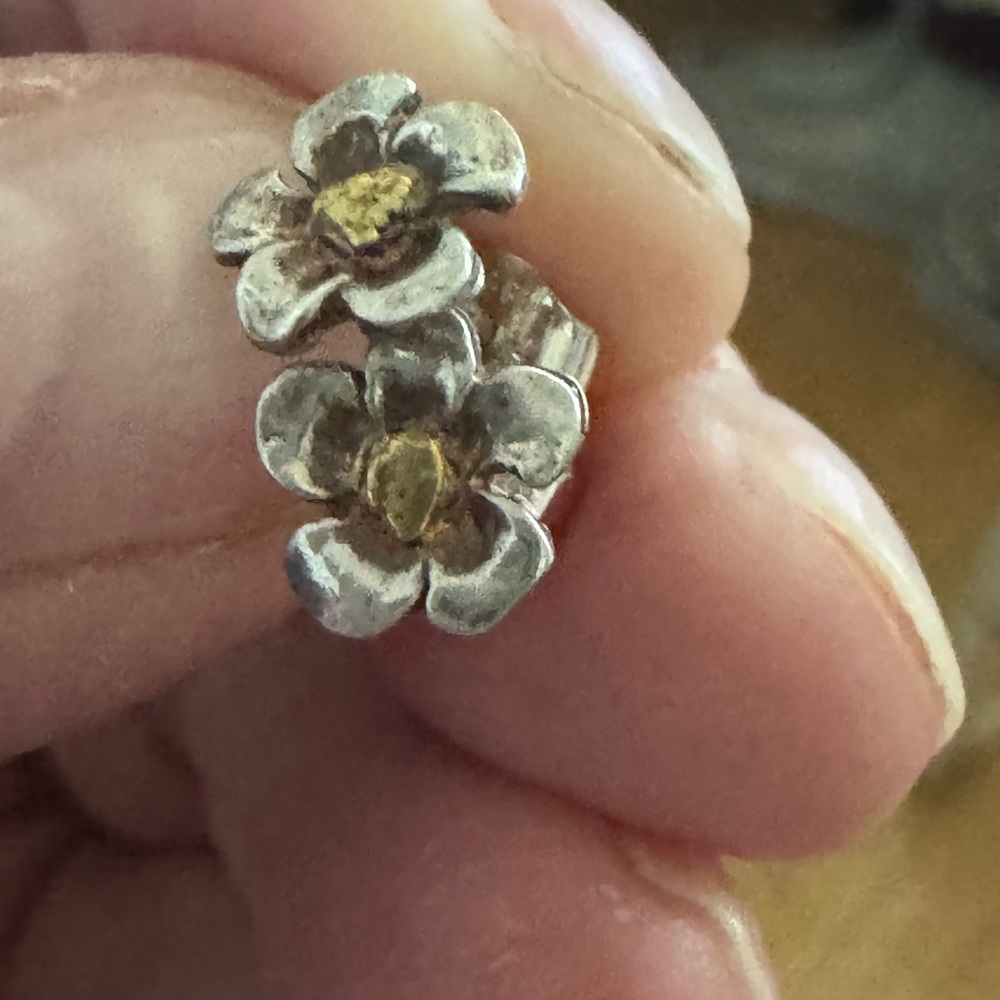 Sterling and 18kt small flower post stud  earrings